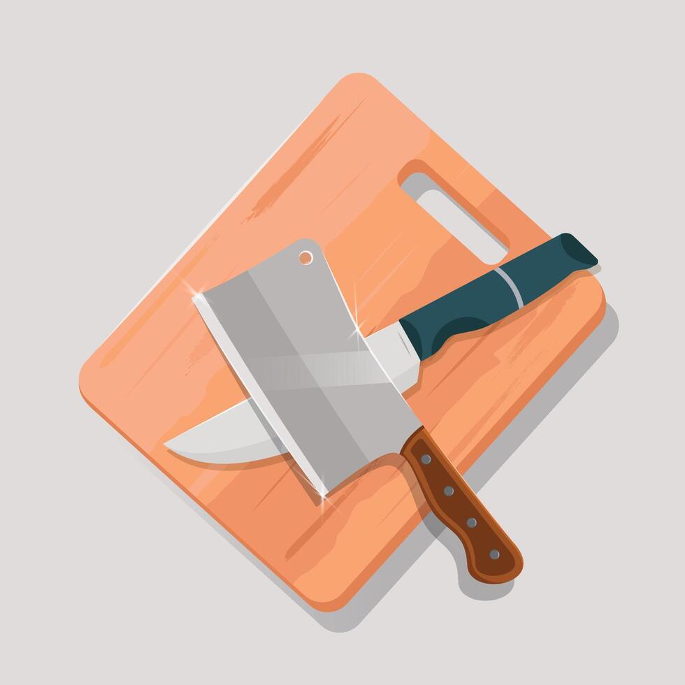 Wooden chopping board and knifes stock design illustration vector