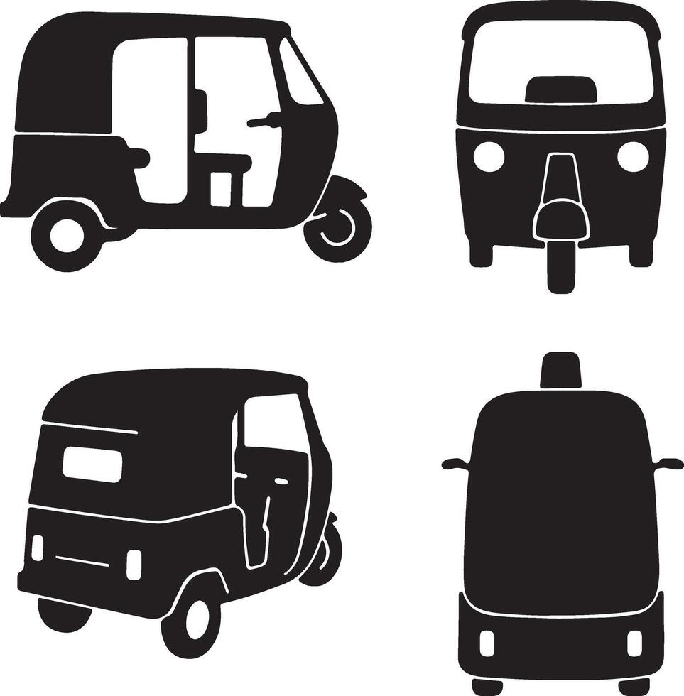 auto rickshaw silhouette set different side view vector