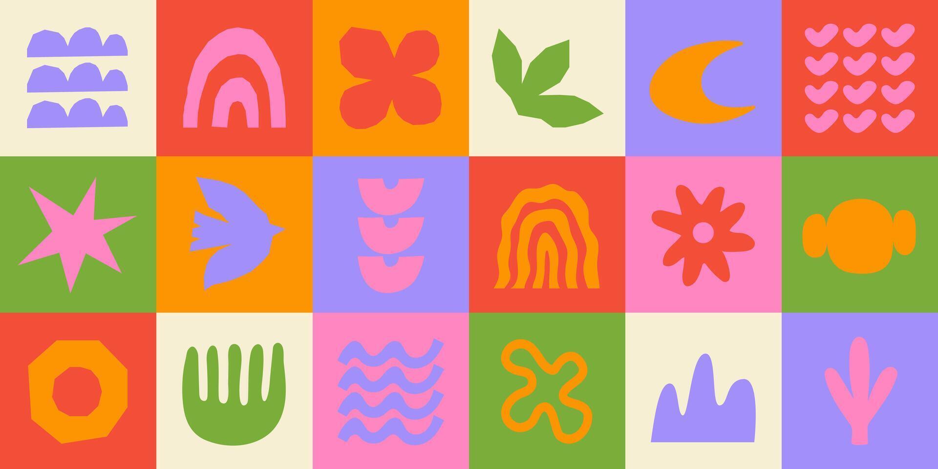 Abstract Geometric background with doodle groovy shapes. Childish playful forms. Trendy illustration vector