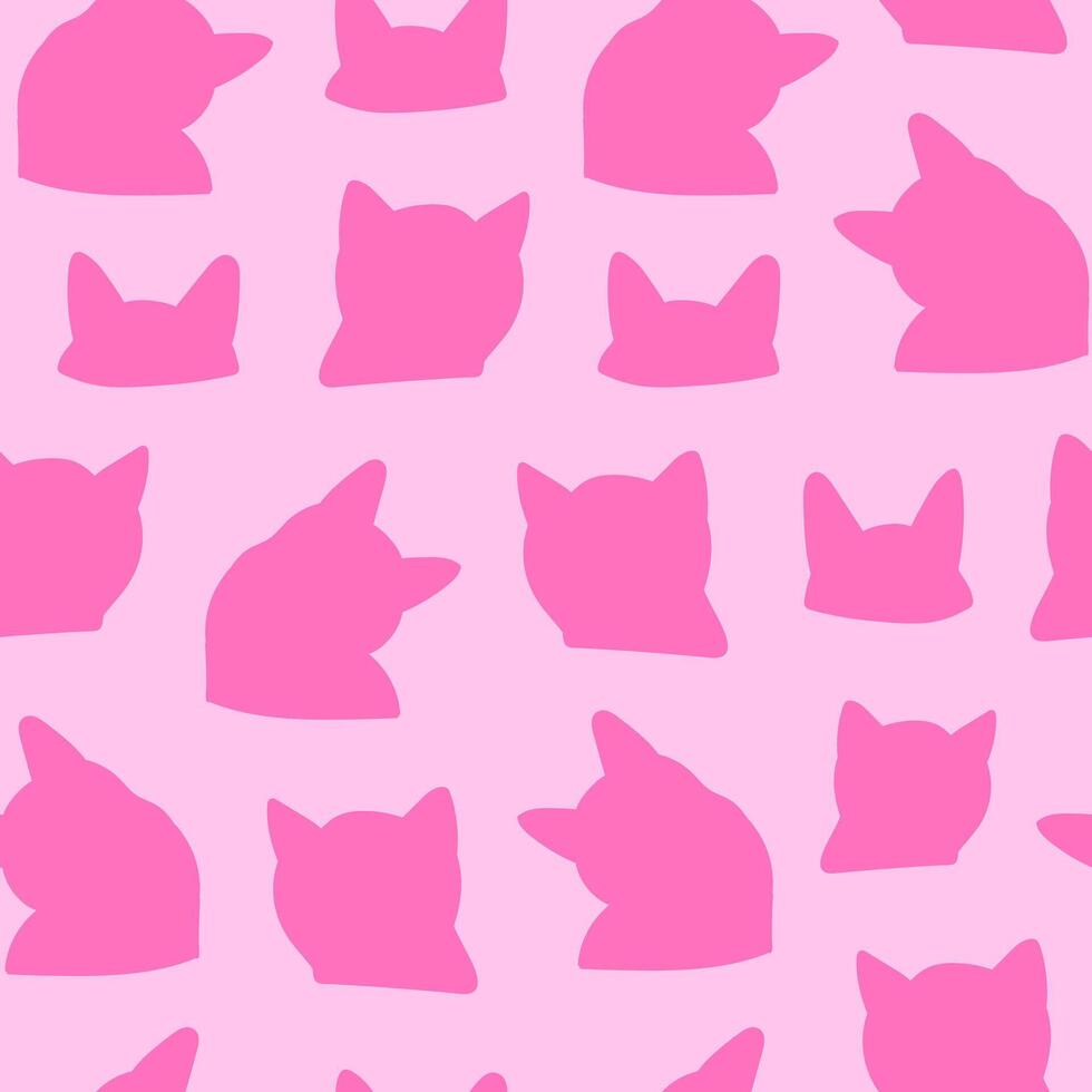 Seamless pattern with cute head cats. Hand drawn fun childish print. Monochrome print. Pink colors. vector