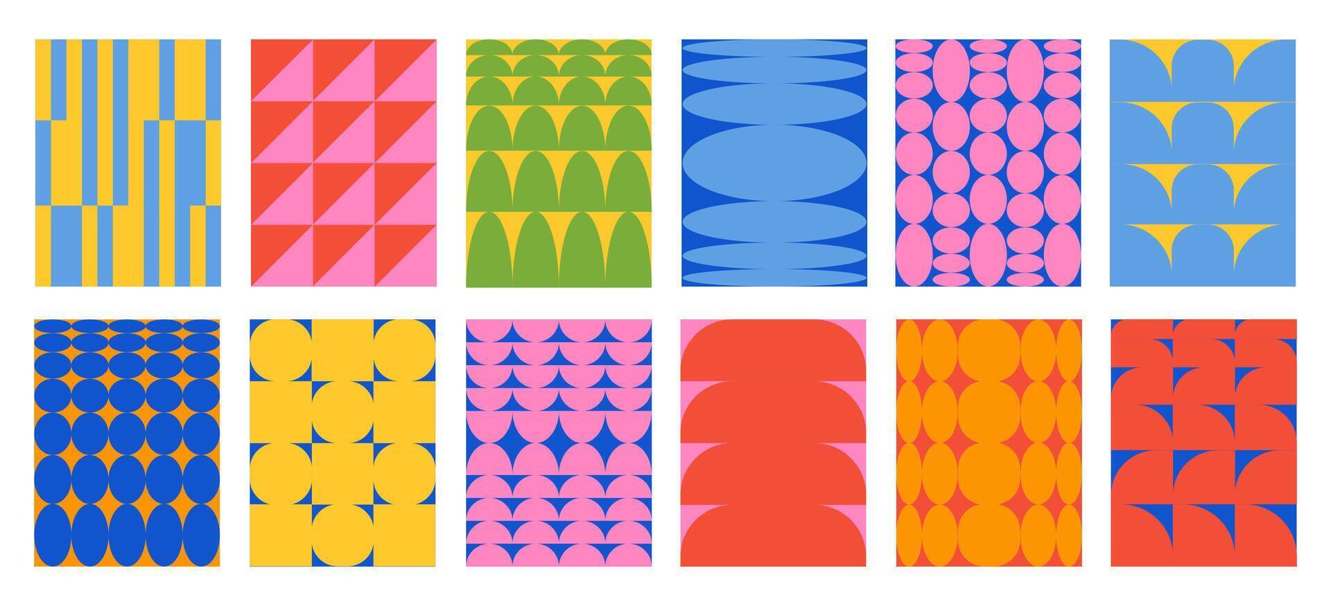 Set of Abstract vertical geometric backgrounds with colorful shapes and forms. Trendy illustration in style retro vector