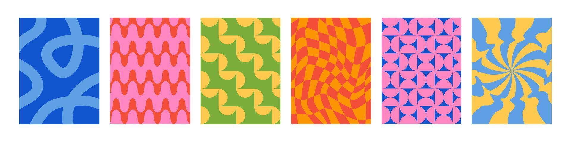 Set of Abstract vertical geometric backgrounds with colorful shapes and forms. Yellow, red, green and blue colors. Trendy illustration in style retro vector