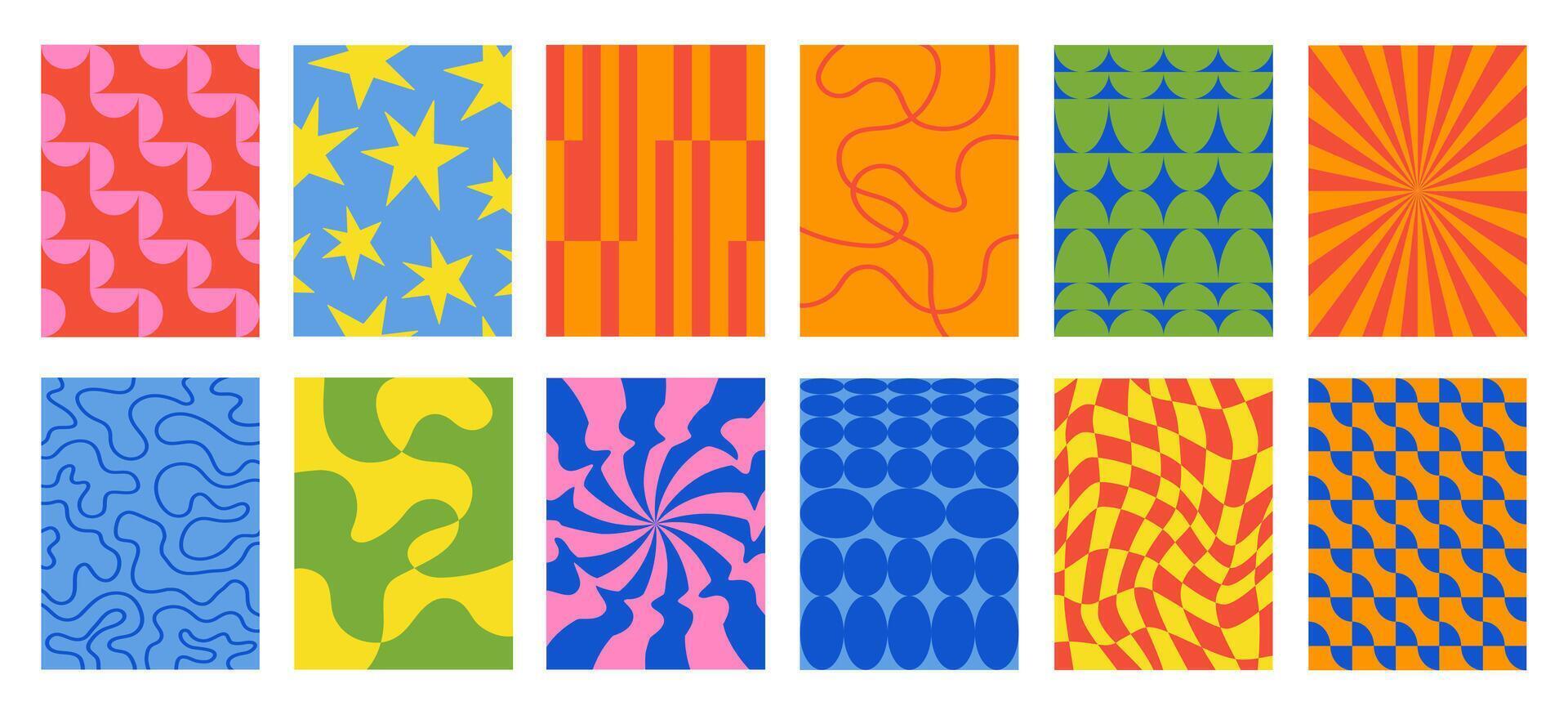 Set of Abstract vertical geometric backgrounds with colorful shapes and forms. Trendy v illustration in style retro vector