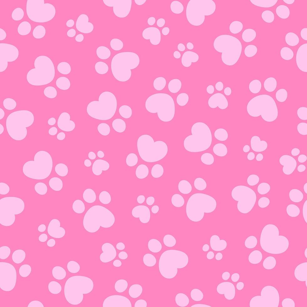 Seamless pattern with cute paws cats or dogs. Hand drawn fun childish print. Monochrome print. Pink colors. vector