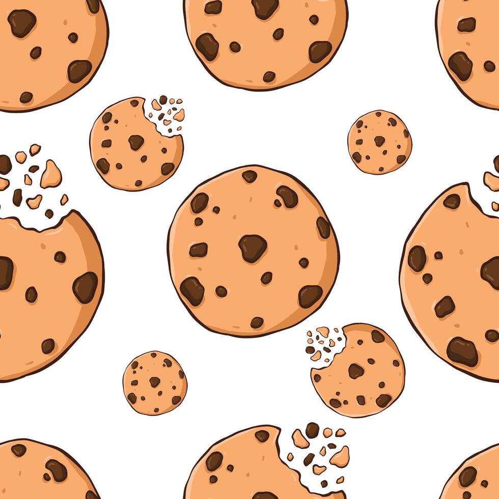 Cute Cookie Doodle Pattern Hand Drawn Dessert Illustration vector