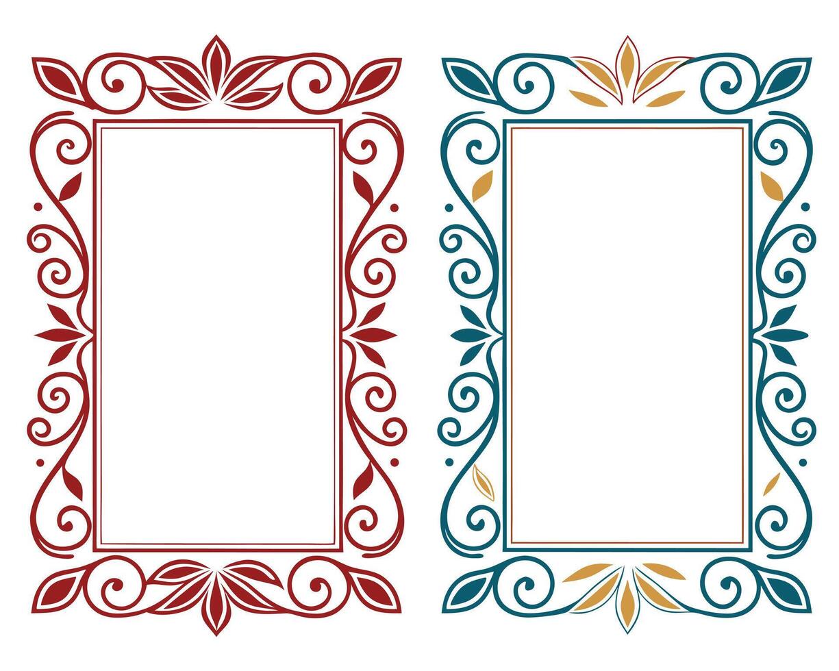 Two decorative rectangular frames with floral ornaments and elegant swirl design elements vector