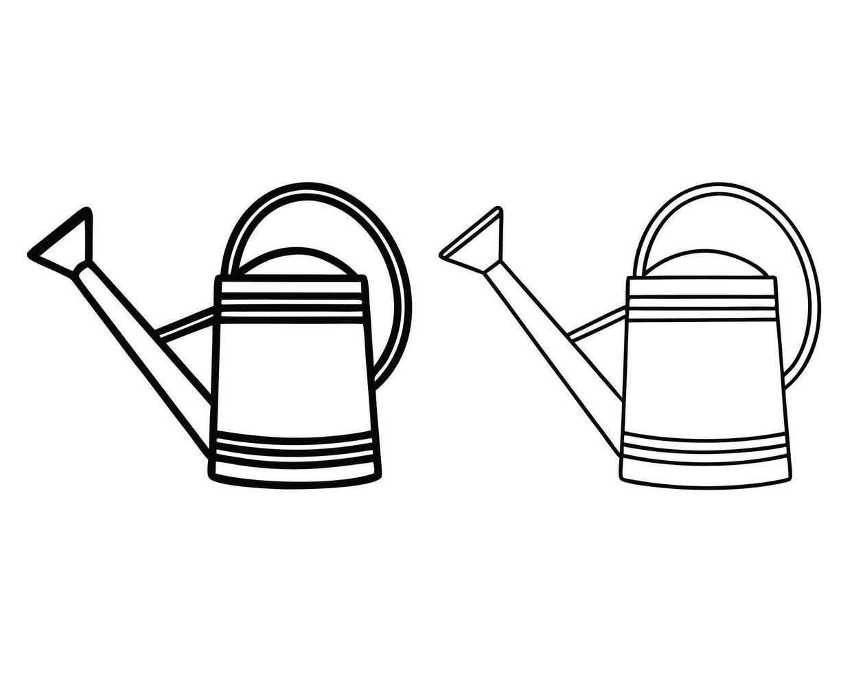 Two simple black and white outline illustrations of watering cans for gardening purposes vector