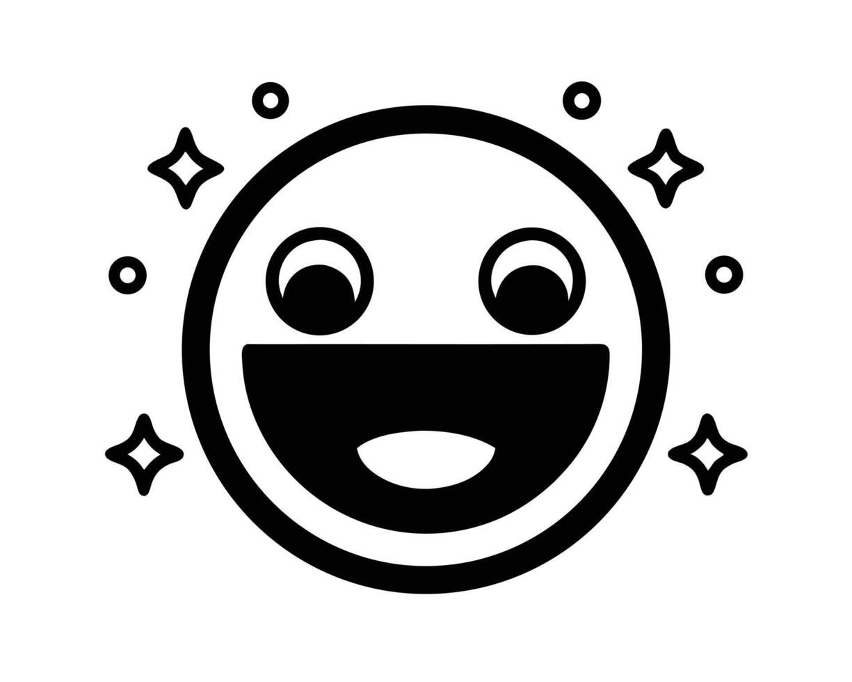 Smiling happy face illustration with shining stars and joyful expression in black color vector