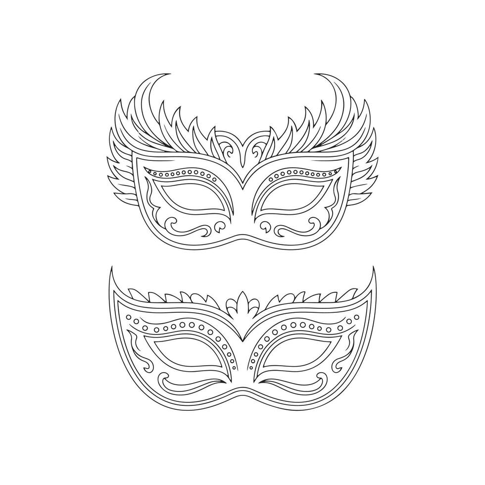 Two Decorative Carnival Masks Black Outline Illustration vector