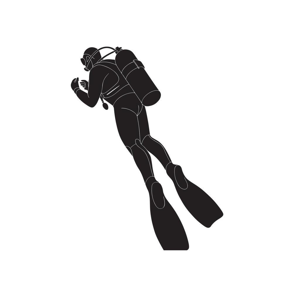 Silhouette of a Scuba Diver with Equipment in Black vector