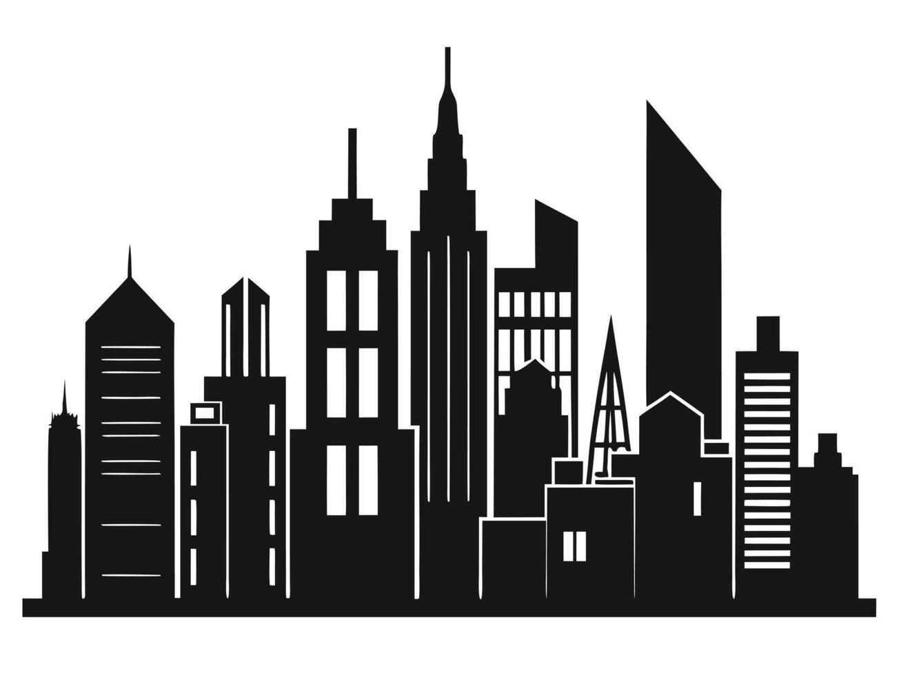 Simple and clean black and white silhouette of a modern city skyline vector
