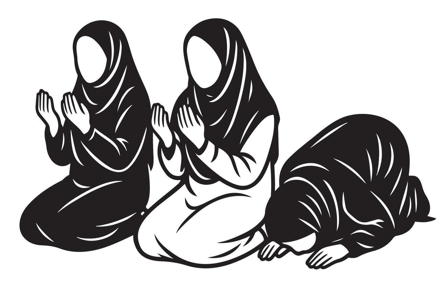 Three muslim women praying in a row vector