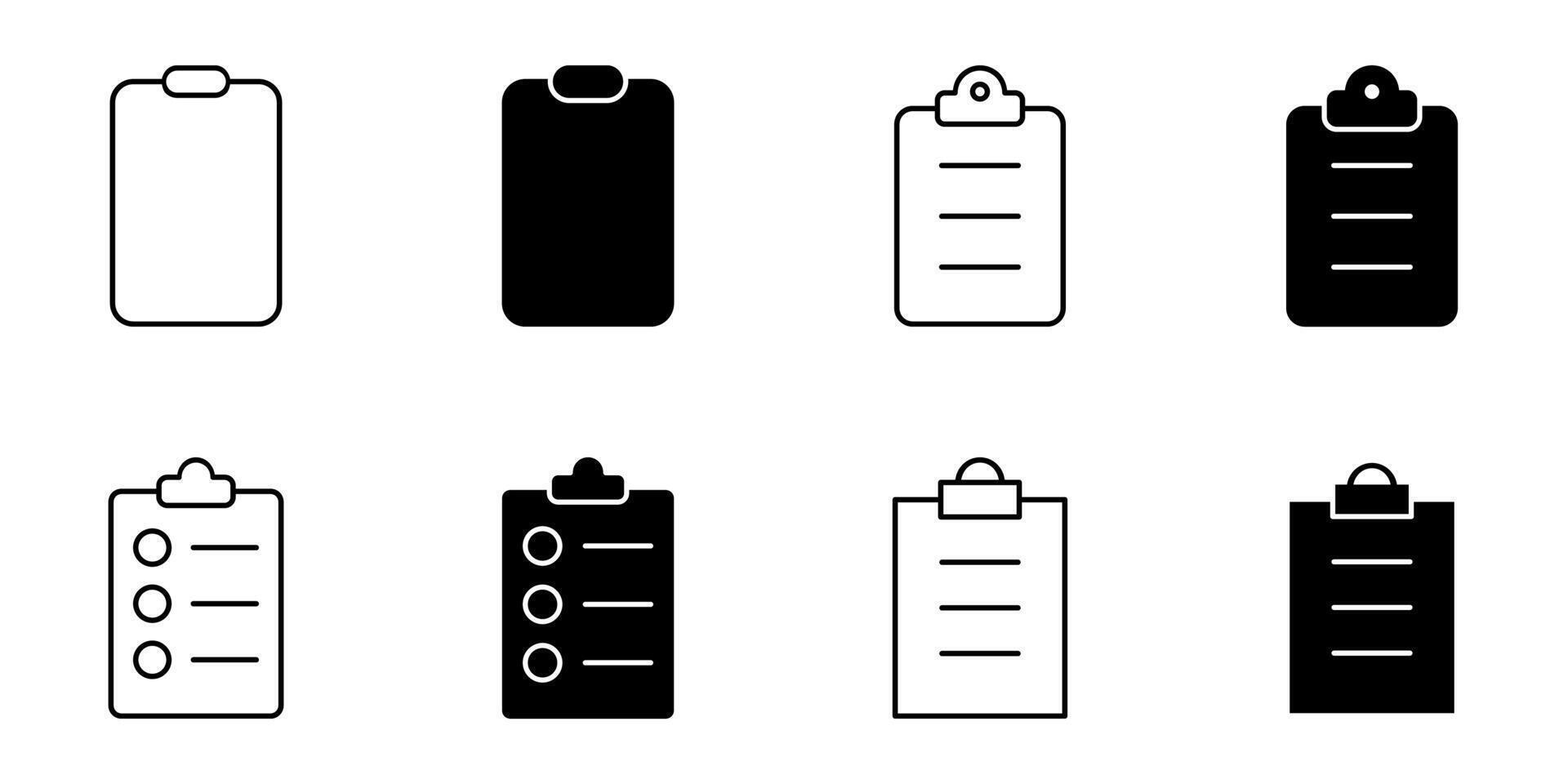 clipboard, checklist, document icon set vector