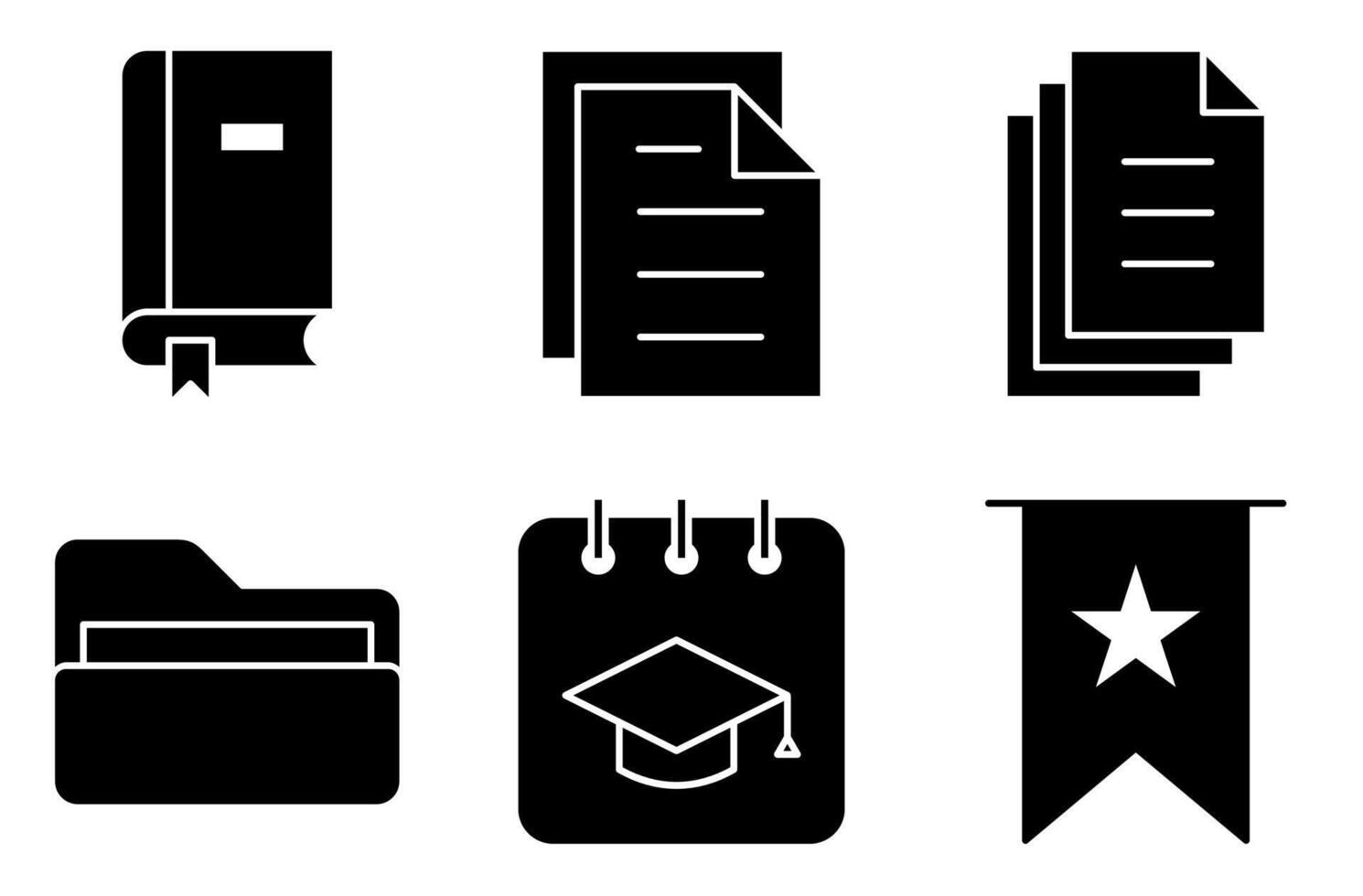 Reading and Stationery Solid Icon Set, such as folder, bookmark, class schedule, paper, and book vector