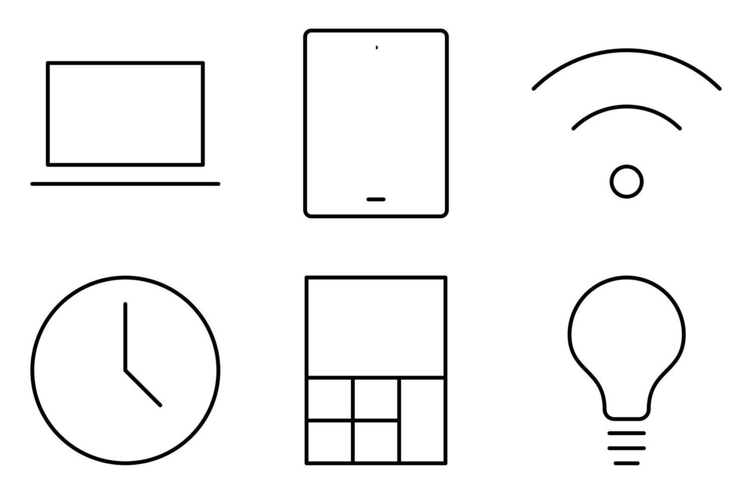 Line Style Digital Learning Icon Set, such as laptop, idea lightbulb, tablet, and calculator vector