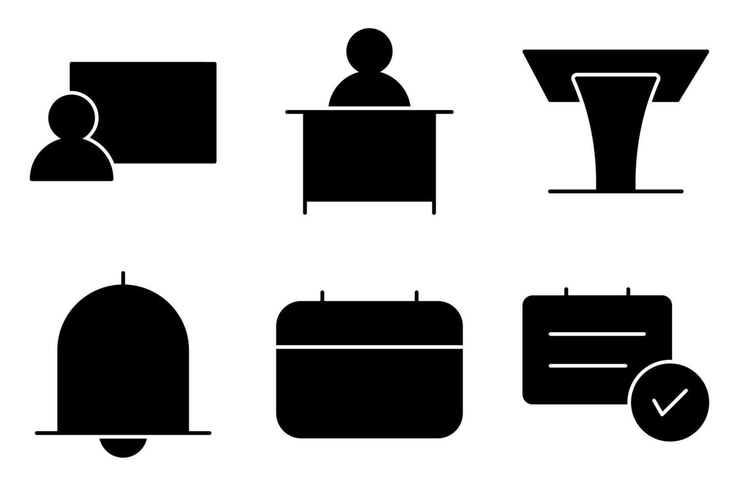 Bold Glyph Icons of School People and Schedules vector