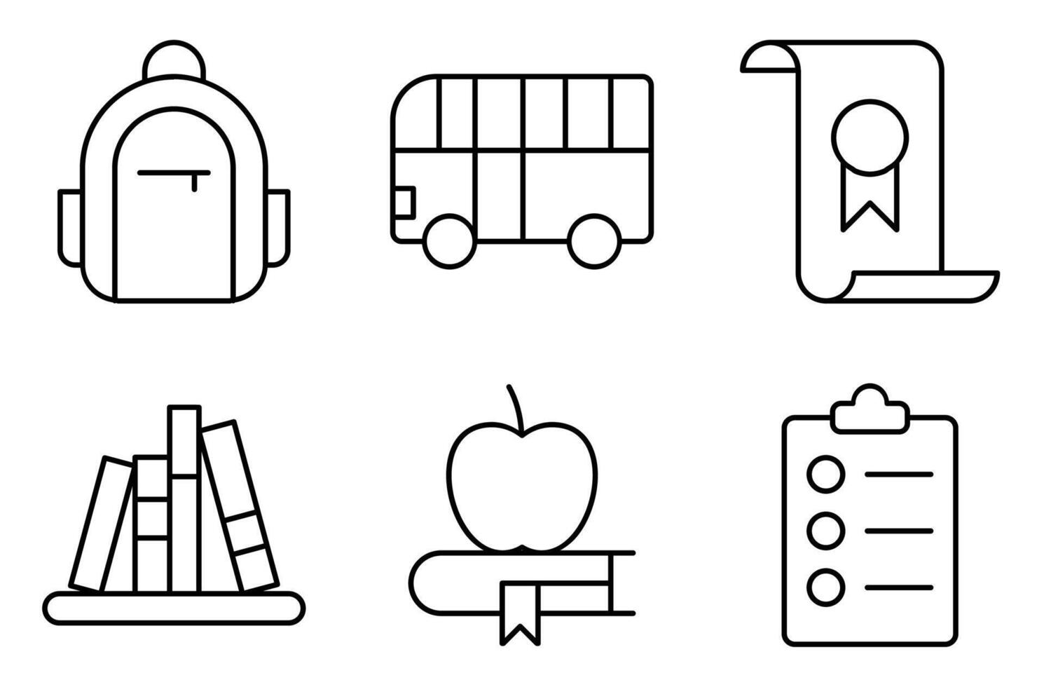 Thin Line Icons of School Supplies and Transport vector