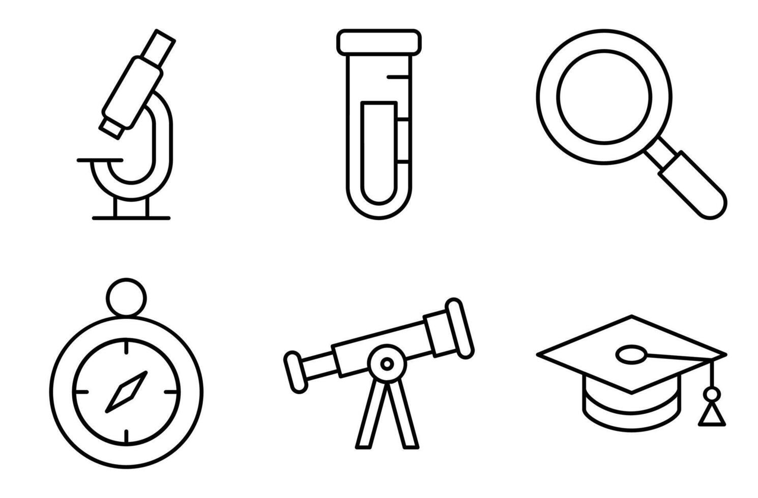 Line Style Science Icon Set, such as lab tools, optical instruments, and academic symbols vector