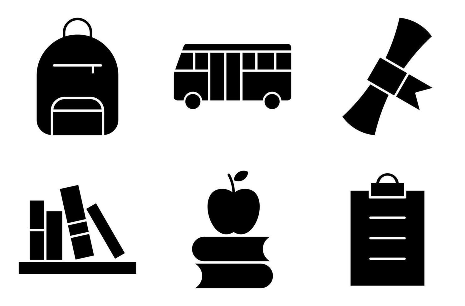 Solid Style Icons for School and Vehicles vector