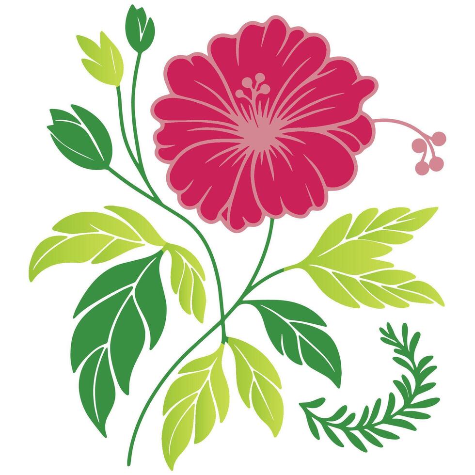 hand drawn botanical flower with leafy vines and detailed outline style perfect for nature themed digital artwork vector