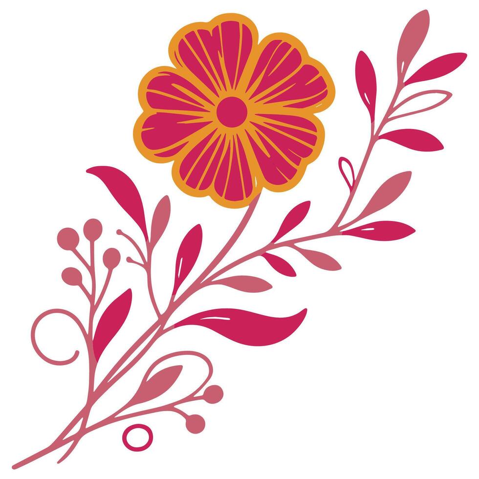 digitally illustrated floral piece with natural leaves and blossoms for cushion cover and summer wedding stationery vector