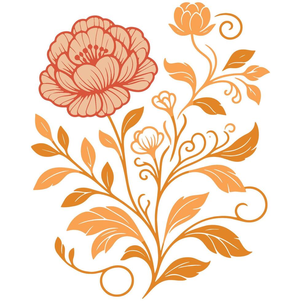 elegant digital flower with leafy elements in hand drawn style for fabric, stationery, and home accessories vector