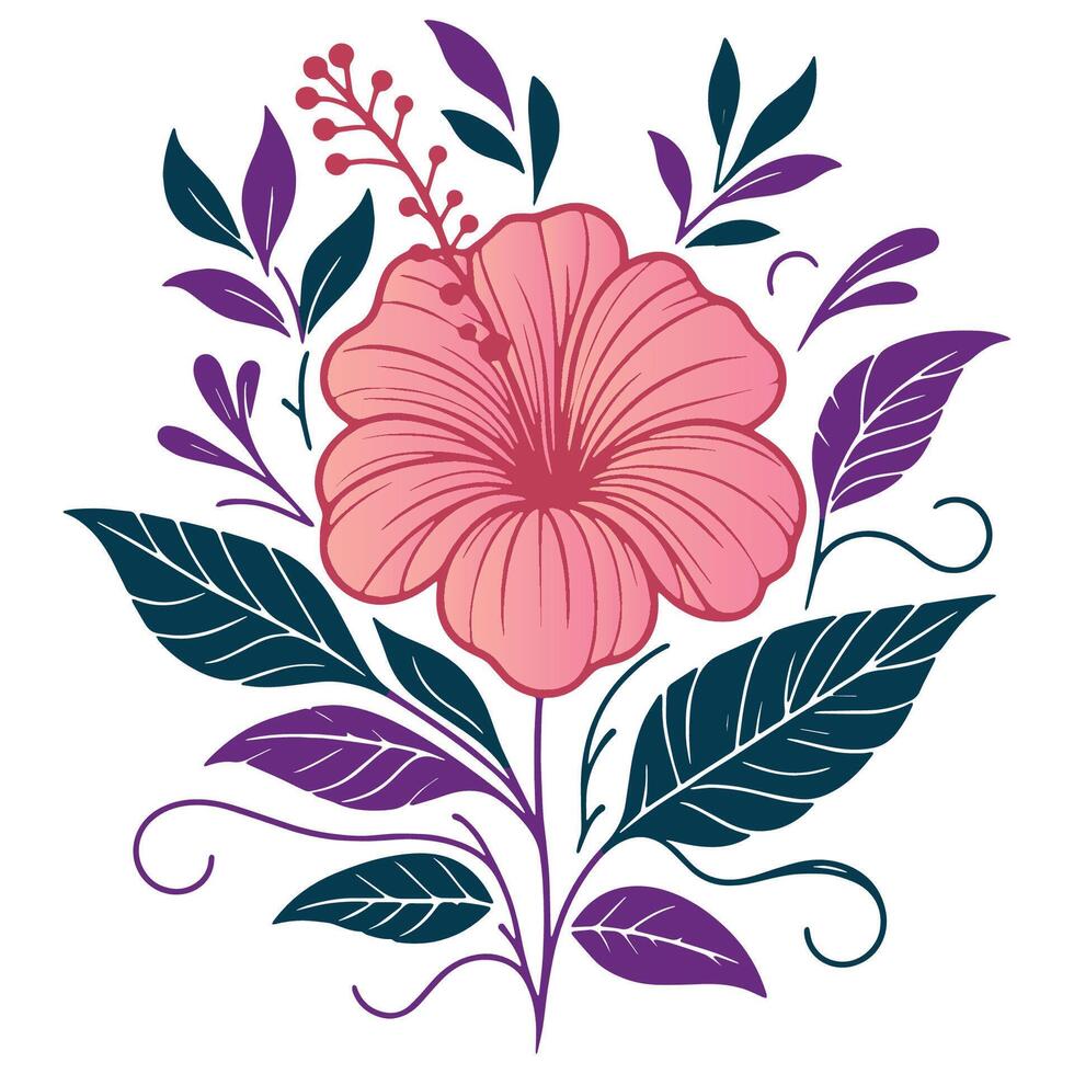 abstract nature flower illustration with soft botanical lines and stem elements for trendy textile designs vector
