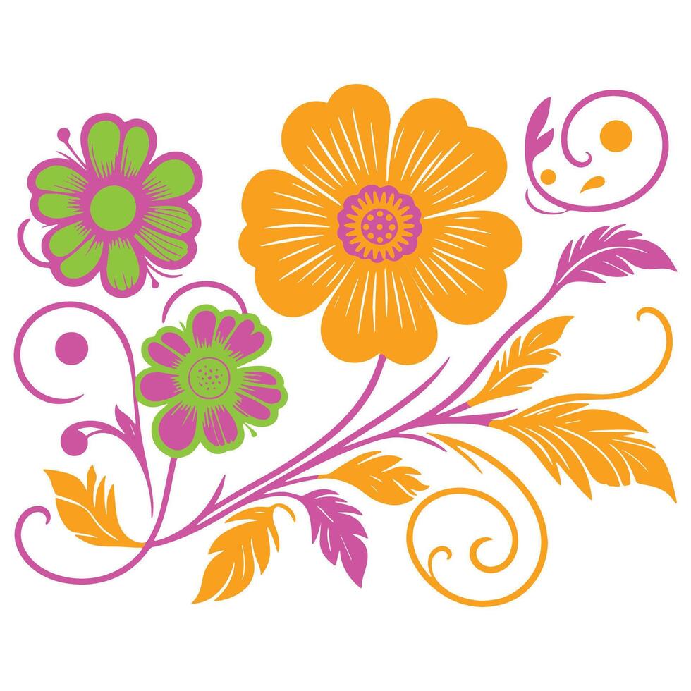 artistic cotton flower and leaves sketch in decorative digital style for summer fashion and interior accents vector