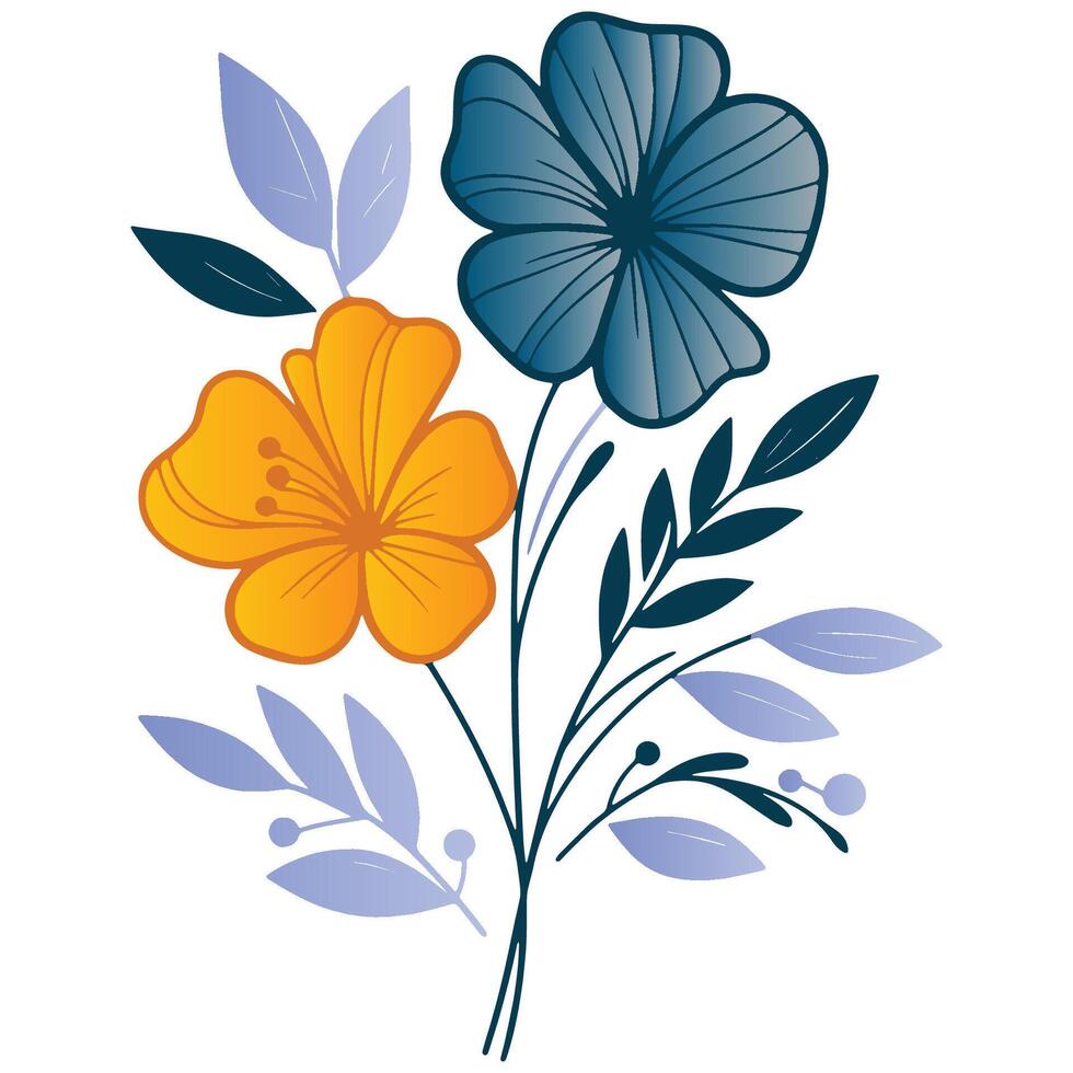 contemporary cotton flower with leafy botanical details drawn in modern hand sketch style for decor purposes vector