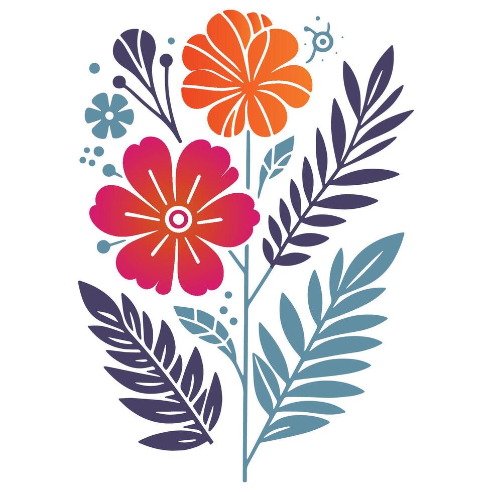 abstract floral composition with detailed leaves and blossoms for fine art prints and digital textile surfaces vector