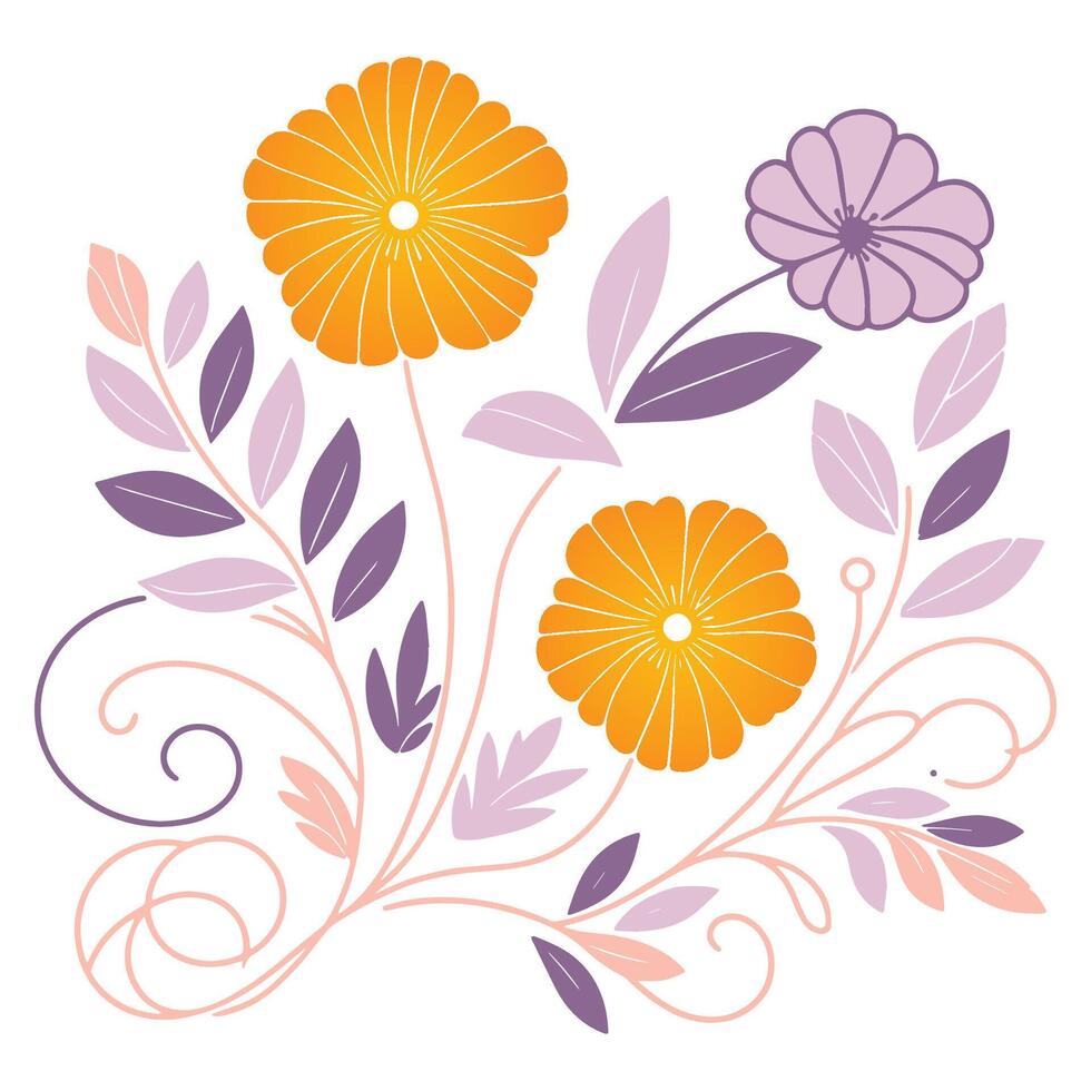 artistic floral bloom and detailed leaf drawing in a nature inspired modern format for textile creation vector