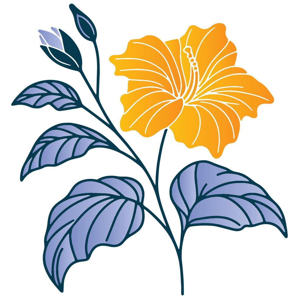 digital illustration of garden flower and stem leaf with elegant simplicity in abstract botanical styling vector