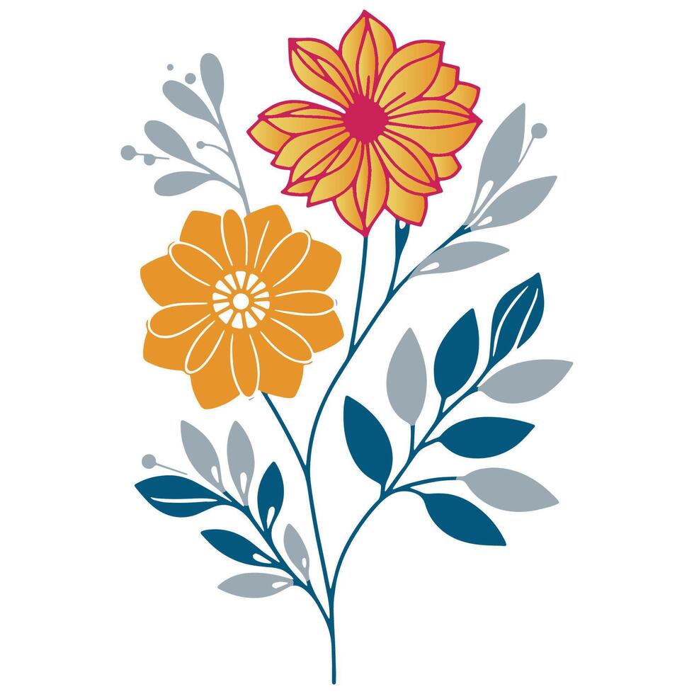 artistic floral illustration featuring leafy stems and cotton flowers with soft contemporary drawing aesthetics vector