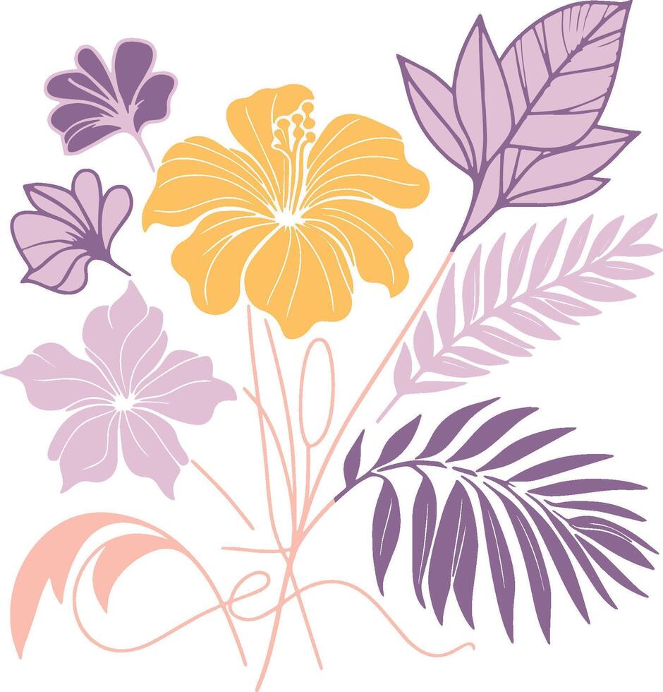 modern artwork of hand painted flowers with abstract leafy stems perfect for cushion covers and fine wall decor vector