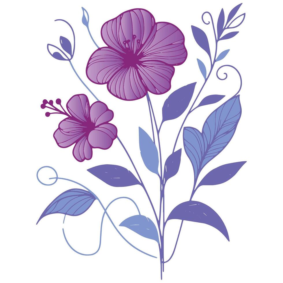 minimal abstract flower illustration with sketch leaves for elegant women fashion and digital product design vector