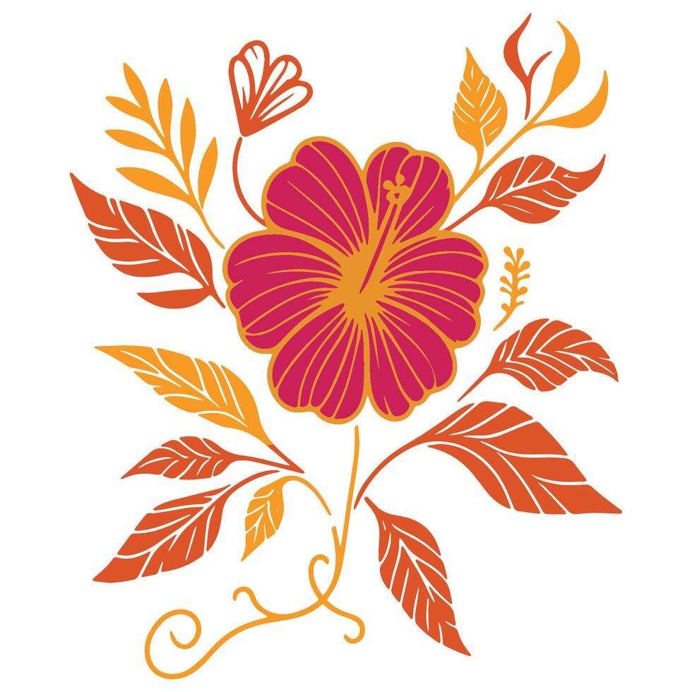 nature themed artwork of flowers and stem leaves in abstract sketch style for trendy interior applications vector