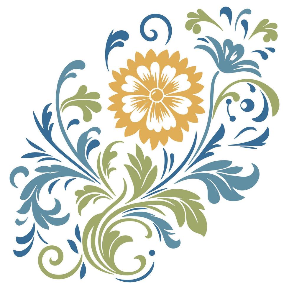 elegant flower and stem leaf illustration in contemporary botanical style for digital and fabric products vector
