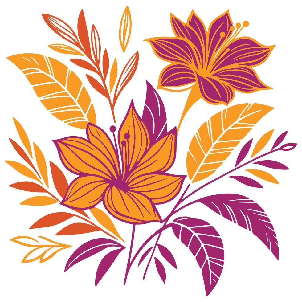 soft botanical composition featuring summer blossom and hand drawn leaves for feminine fabric and wall art vector