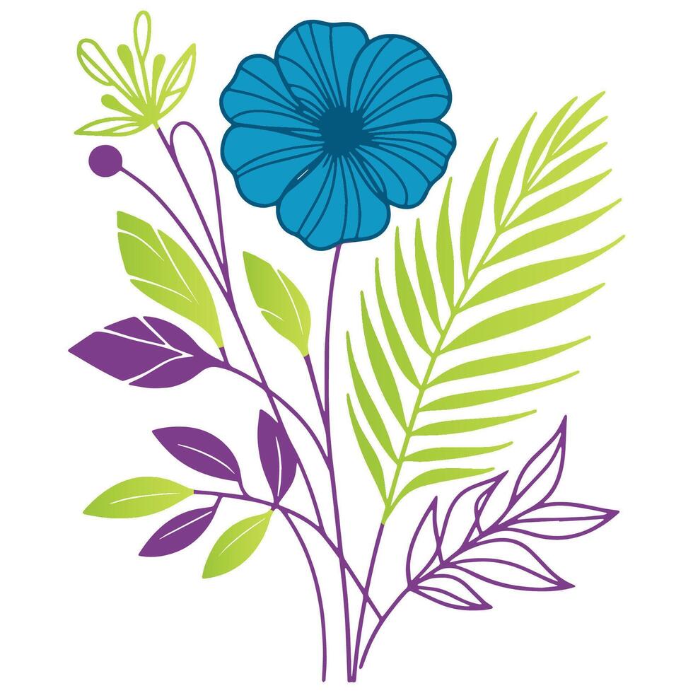 cushion cover floral design featuring hand drawn flowers and natural stem leaves in artistic botanical form vector