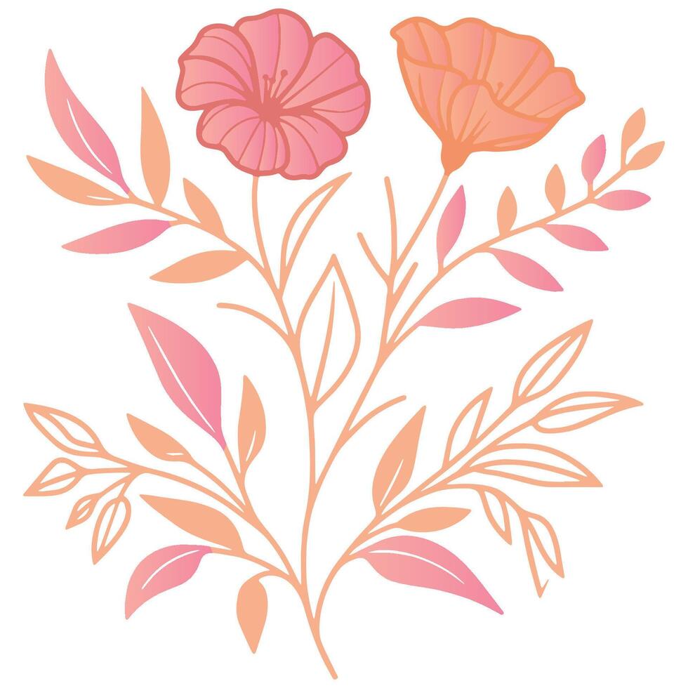 hand sketched botanical flower with leafy vines and cotton bloom for abstract digital and textile applications vector