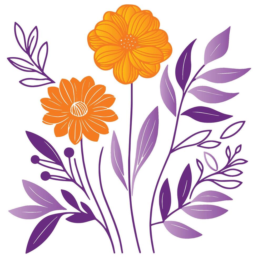 elegant floral line art with hand drawn botanical details ideal for cushion covers and modern wedding projects vector