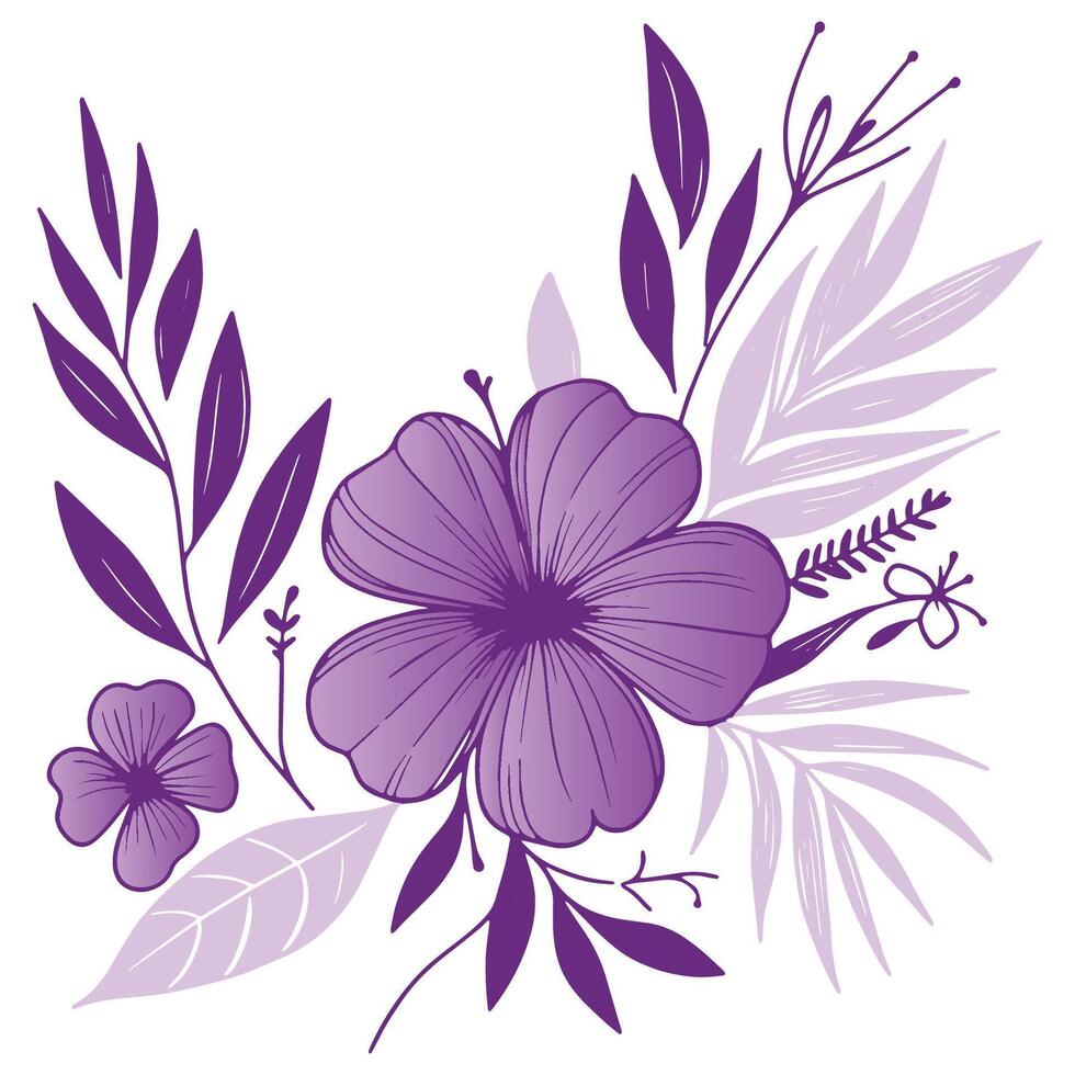 abstract floral sketch with ornate leaf detailing for botanical themed cushion cover and wedding decor designs vector