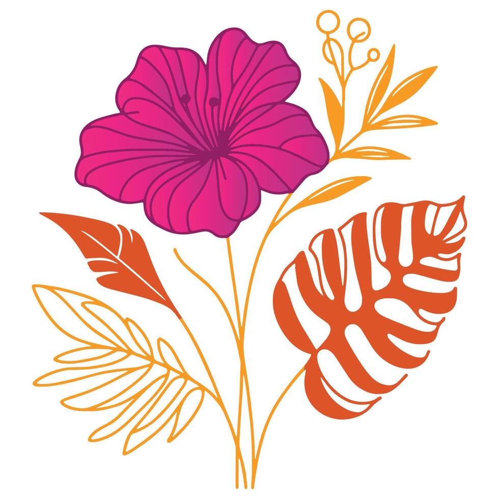 digitally drawn botanical blossom with leafy stems in elegant soft tones for trendy interior and wedding use vector