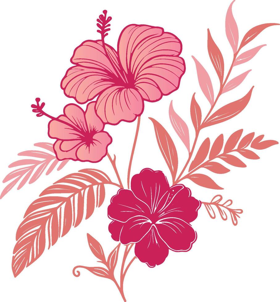 artistic sketch of garden flower with botanical stems and summer leaves for fashion and cushion cover design vector