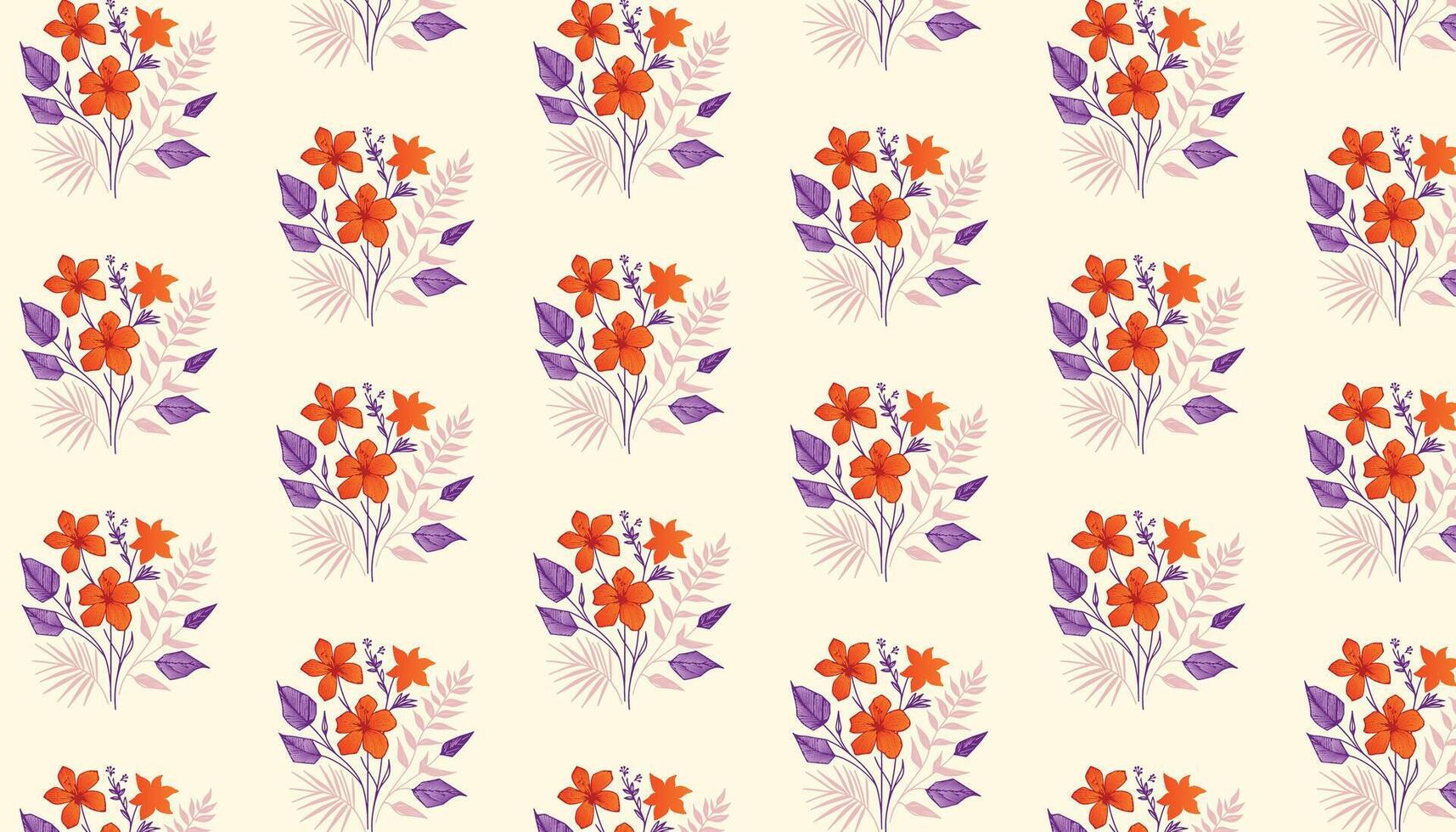 floral pattern featuring botanical doodles with cotton flowers and outline leaf sketches vector
