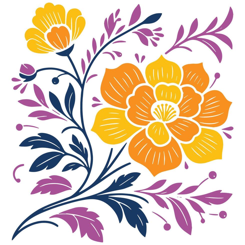 artistic cotton flower and sketched leaf artwork for botanical wall hangings and fabric-based projects vector