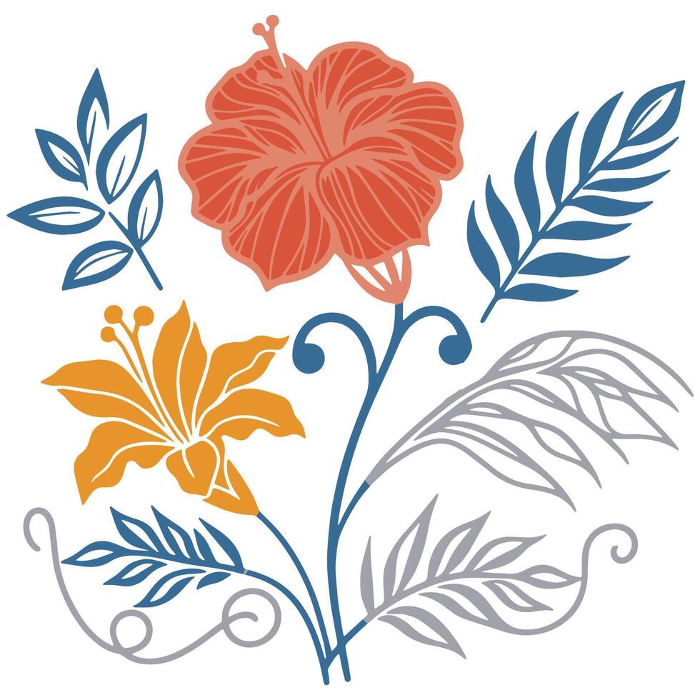 digital illustration of blooming flowers with ornate botanical leaves ideal for summer inspired home textile themes vector