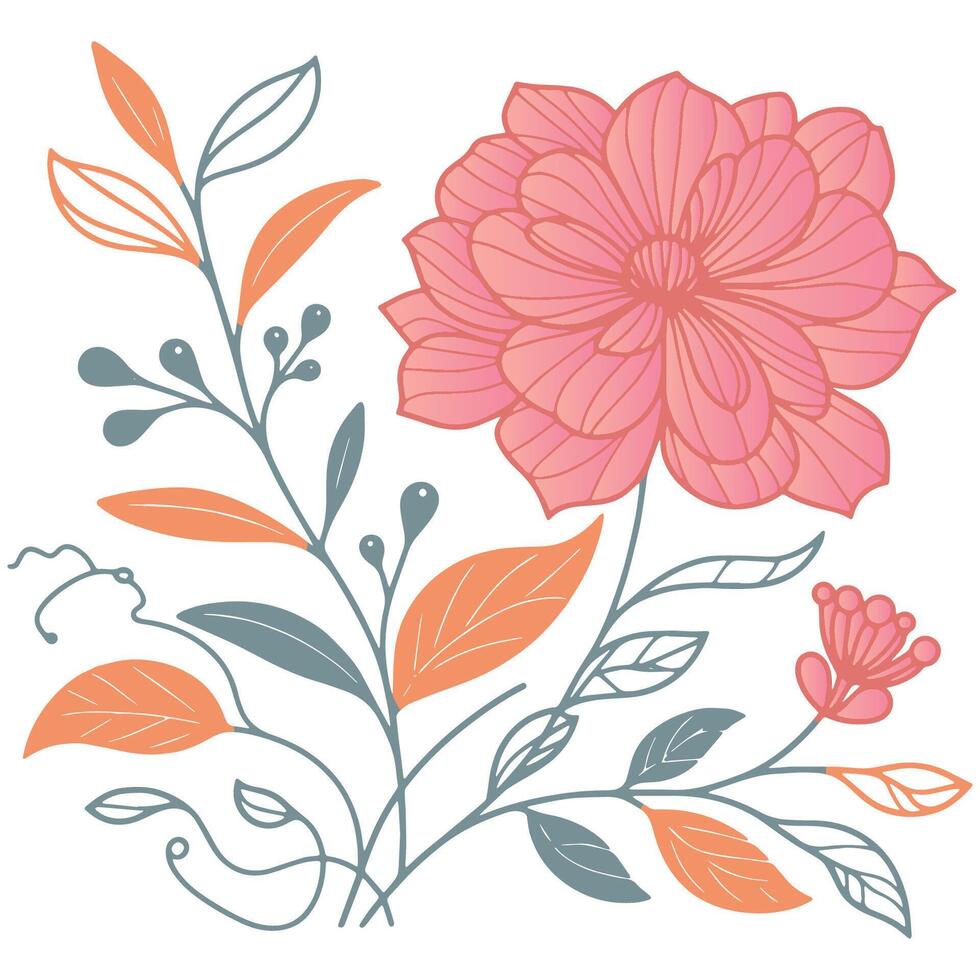 modern botanical blossom with detailed hand drawn leaves for wedding invites and cushion artwork vector