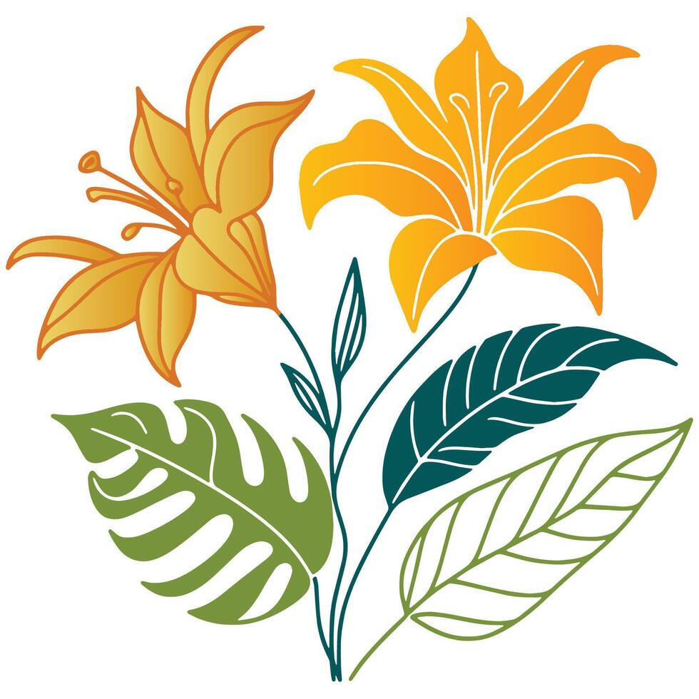 hand illustrated floral element with natural stem and leaf detail in an abstract botanical layout for interior use vector