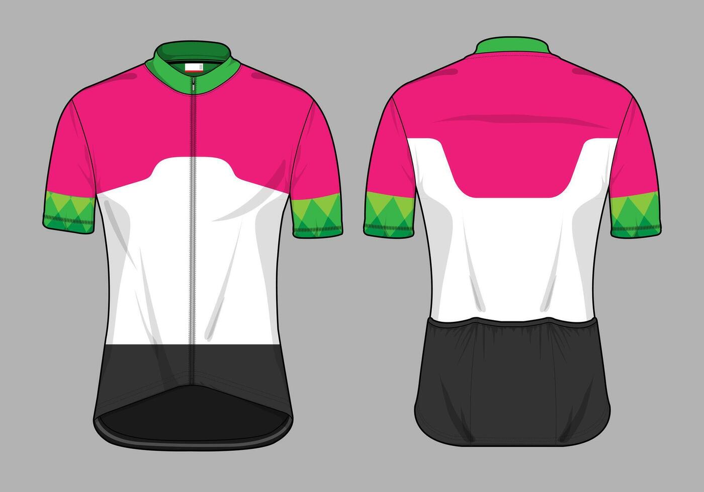 Cycling jersey design with pink green white and black color scheme. vector